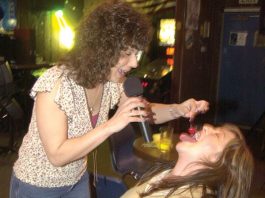 Hanging out with friends on karaoke night