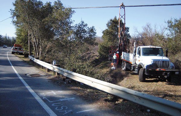 Workers Test Soil at Future Site of Hecker Pass Bridge