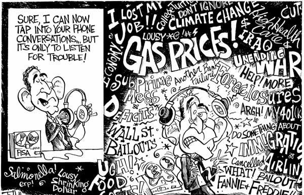 Editorial cartoons: Unsettling eavesdropping