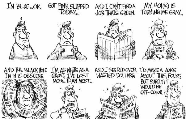 Editorial cartoons: All the colors of the recession