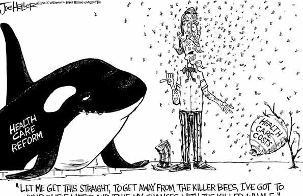 Editorial cartoons: Stuck between a whale and swarmed place