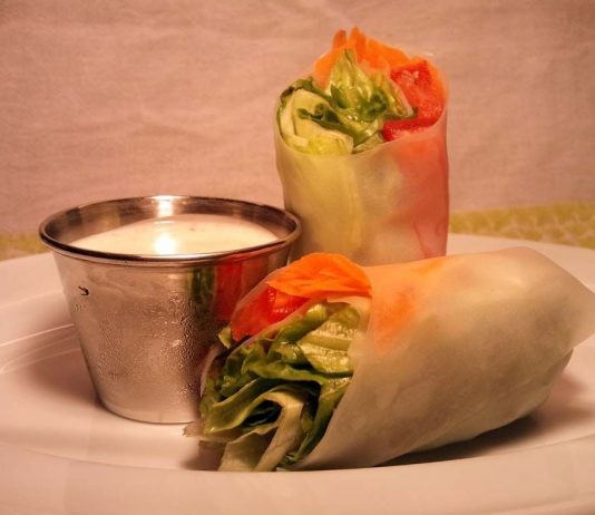 Handheld salad wrap is ideal for winery picnic