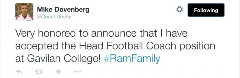 JUCO Football: Dovenberg named Rams’ head coach