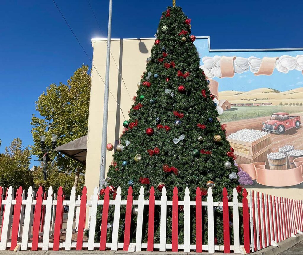christmas tree holiday downtown gilroy fifth street lighting