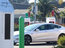 Millions in federal funds for EV charging network may relieve ‘range anxiety’ tesla model 3 supercharger gilroy premium outlets