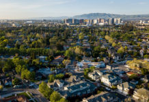 Drone point of view of Silicon Valley in California