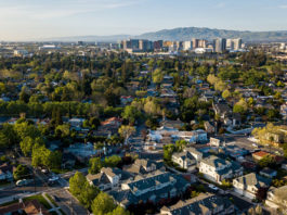 Drone point of view of Silicon Valley in California