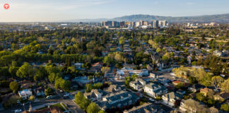 Drone point of view of Silicon Valley in California