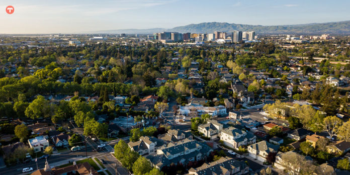 Drone point of view of Silicon Valley in California