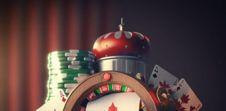 A poker chip with a canadian maple leaf on it