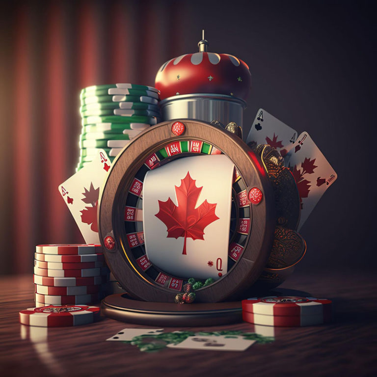 A poker chip with a canadian maple leaf on it